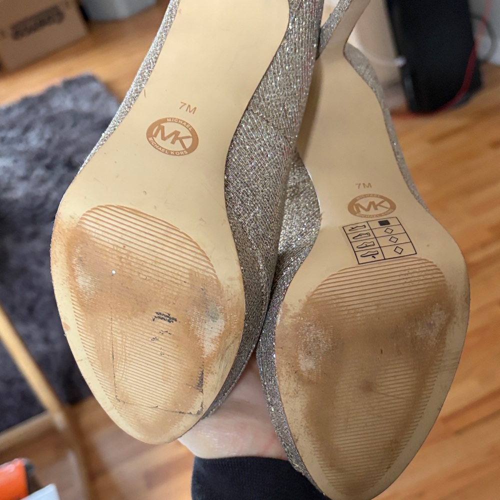 Michael Kors Gold Peep-Toe Heels - 7 - Picture 5 of 5